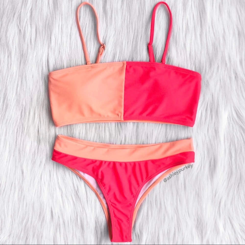 ❤️SALE❤️ Neon pink and peach bandeau cheeky bikini